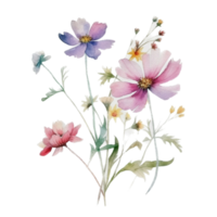 magnifique fleur avec feuille aquarelle ai produire png