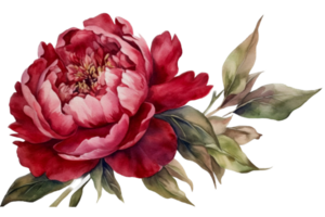 magnifique fleur avec feuille aquarelle ai produire png