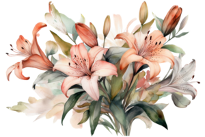 Beautiful flower with leaf watercolor ai generate png