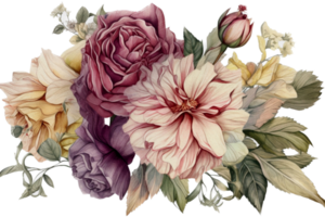 magnifique fleur avec feuille aquarelle ai produire png