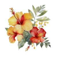 magnifique fleur avec feuille aquarelle ai produire png