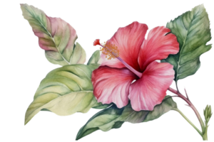 magnifique fleur avec feuille aquarelle ai produire png