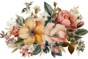 magnifique fleur avec feuille aquarelle ai produire png