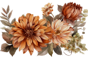 magnifique fleur avec feuille aquarelle ai produire png