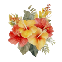 Beautiful flower with leaf watercolor ai generate png