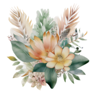 Beautiful flower with leaf watercolor ai generate png