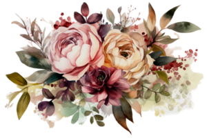 magnifique fleur avec feuille aquarelle ai produire png