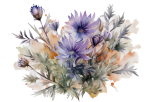 fleur avec feuille aquarelle ai produire png