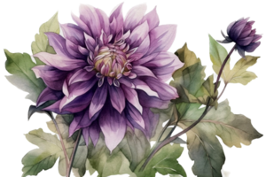 magnifique fleur avec feuille aquarelle ai produire png