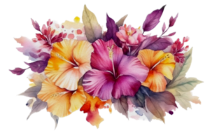 magnifique fleur avec feuille aquarelle ai produire png