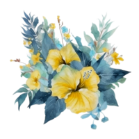 magnifique fleur avec feuille aquarelle ai produire png