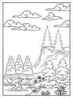 Design Nature Landscape Outline Coloring Page vector