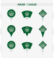 árabe liga bandera, conjunto de ubicación alfiler íconos de árabe liga bandera. vector