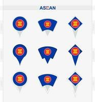 ASEAN flag, set of location pin icons of ASEAN flag. vector