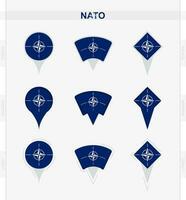 OTAN bandera, conjunto de ubicación alfiler íconos de OTAN bandera. vector
