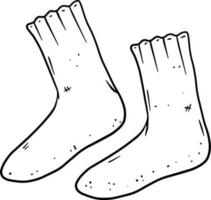 Set of old socks. Warm clothing for feet. Black and white hand drawn cartoon illustration vector