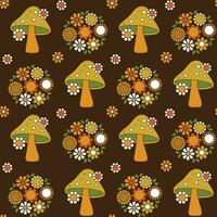mushroom and floral seamless pattern on brown background vector