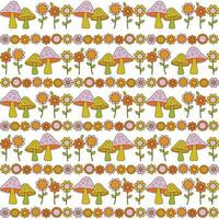 mushroom and flower seamless stripe pattern on white background vector