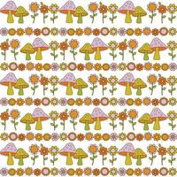 mushroom and flower seamless stripe pattern on white background vector