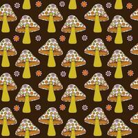 flowered mushroom mod seamless pattern on brown background vector