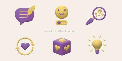 Vector 3d render isolated illustrations. Feedback and review icons for sicial media, banners, web design