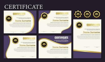 Award template certificate, gold color and blue gradient. Contains a modern certificate with a gold badge. vector