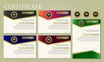 Award template certificate, gold color and blue gradient. Contains a modern certificate with a gold badge. vector