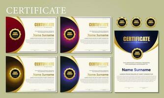 Award template certificate, gold color and blue gradient. Contains a modern certificate with a gold badge. vector