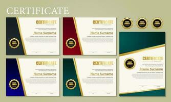 Certificado de plantilla de premio, color dorado y degradado azul. contiene un certificado moderno con una insignia dorada. vector