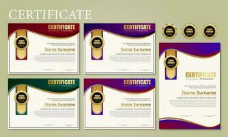 Award template certificate, gold color and blue gradient. Contains a modern certificate with a gold badge. vector