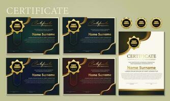 Award template certificate, gold color and blue gradient. Contains a modern certificate with a gold badge. vector