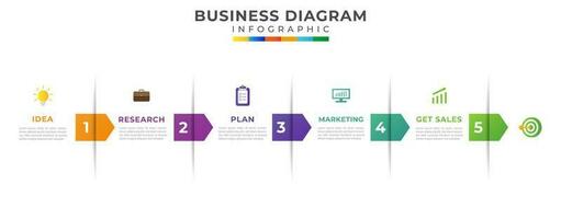 5 Steps Modern timeline diagram with arrows and business icons. vector business and presentation infographic template