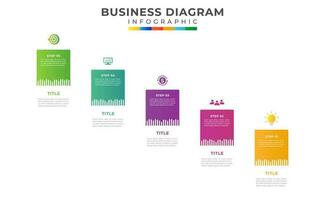 5 Step Modern Timeline Diagram with bulletin board and topics vector