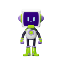 3D White Robot with Purple and green ornament png