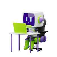 3d blanc robot avec violet et vert ornement png