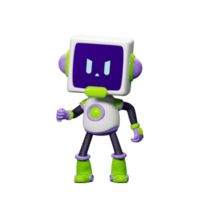 3D White Robot with Purple and green ornament png