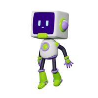 3D White Robot with Purple and green ornament png