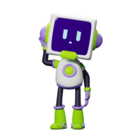 3D White Robot with Purple and green ornament png