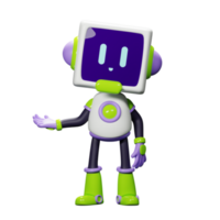 3D White Robot with Purple and green ornament png