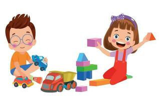 Two girls playing with toys on a white background vector