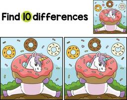 Sitting Unicorn Stuck Donut Find The Differences vector