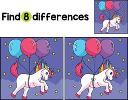 Unicorn Floating on Balloons Find The Differences vector