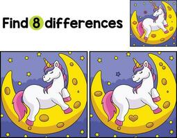 Unicorn Sleeping on a Moon Find The Differences vector