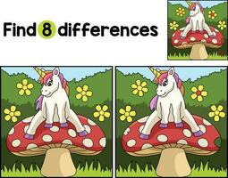 Unicorn Sitting on a Mushroom Find The Differences vector