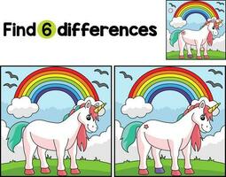 Rainbow Unicorn Find The Differences vector