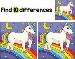 Unicorn Walking on Rainbow Find The Differences vector