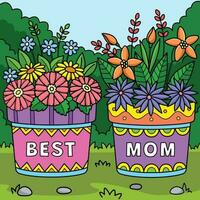 Mothers Day Flower Pots Colored Cartoon vector