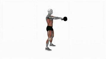 Kettlebell schwingen Fitness Übung trainieren Animation Video männlich Muskel Markieren 4k 60 fps