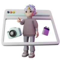 3d girl character pointing png
