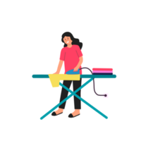 Woman ironing clothes with electric iron png